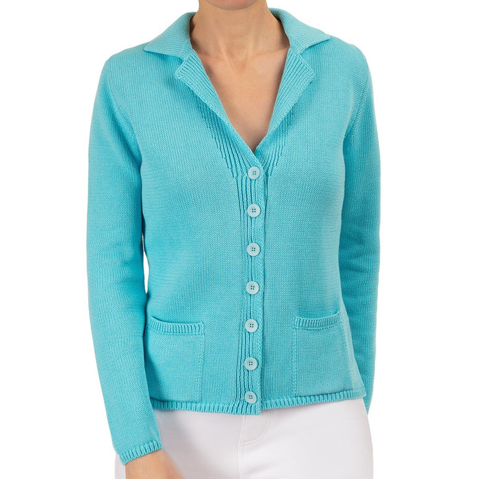 V Collar Cardigan in Turquoise