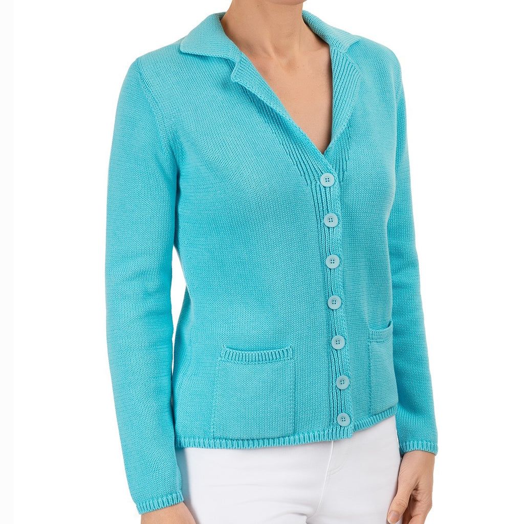 V Collar Cardigan in Turquoise