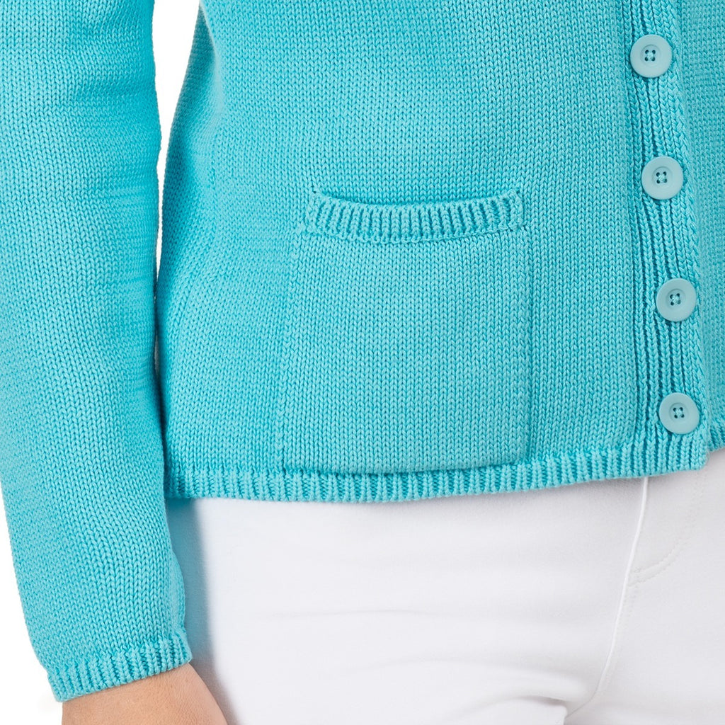 V Collar Cardigan in Turquoise