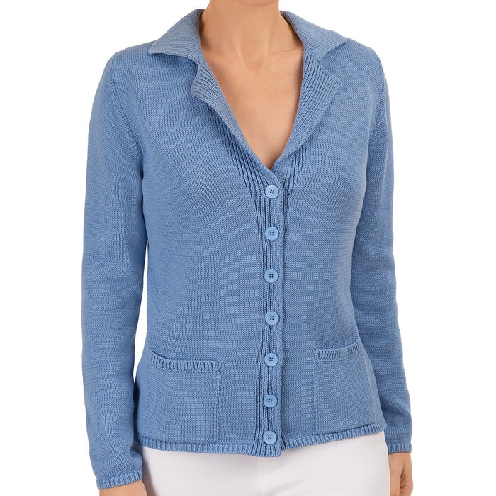 V Collar Cardigan in Ocean Blue