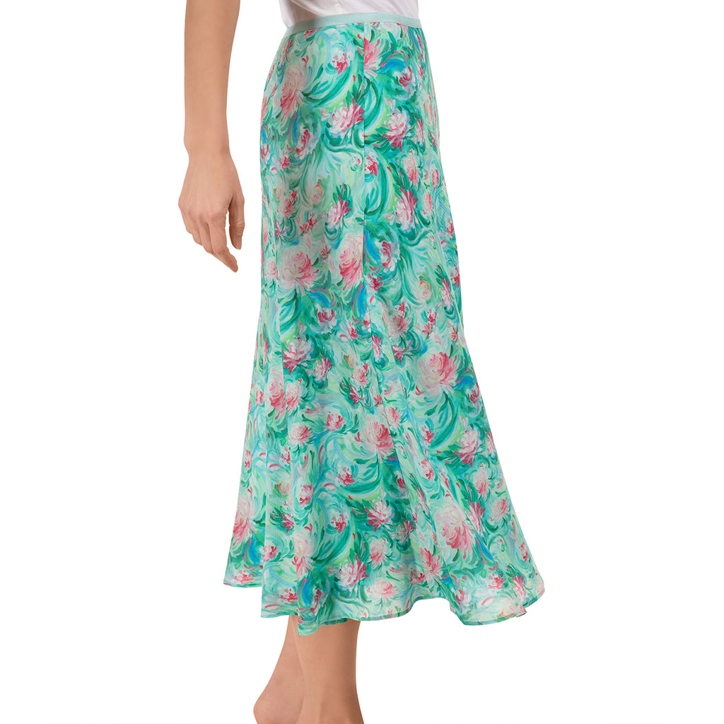 Long Bias Cut Skirt in Dahlia Flora