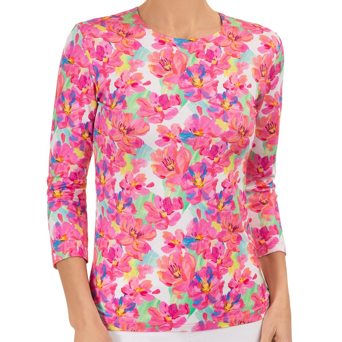 Shaped Knit Tee in Pink Peonies