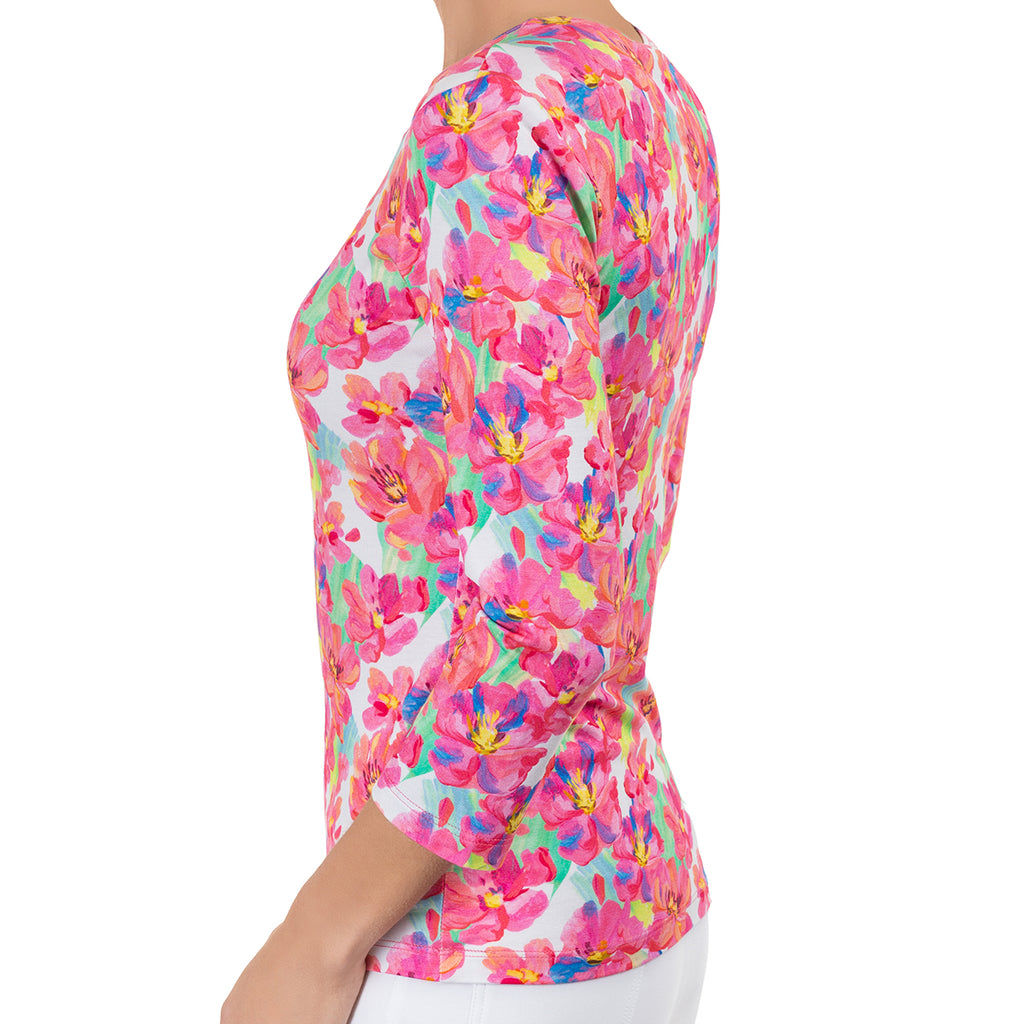 Shaped Knit Tee in Pink Peonies