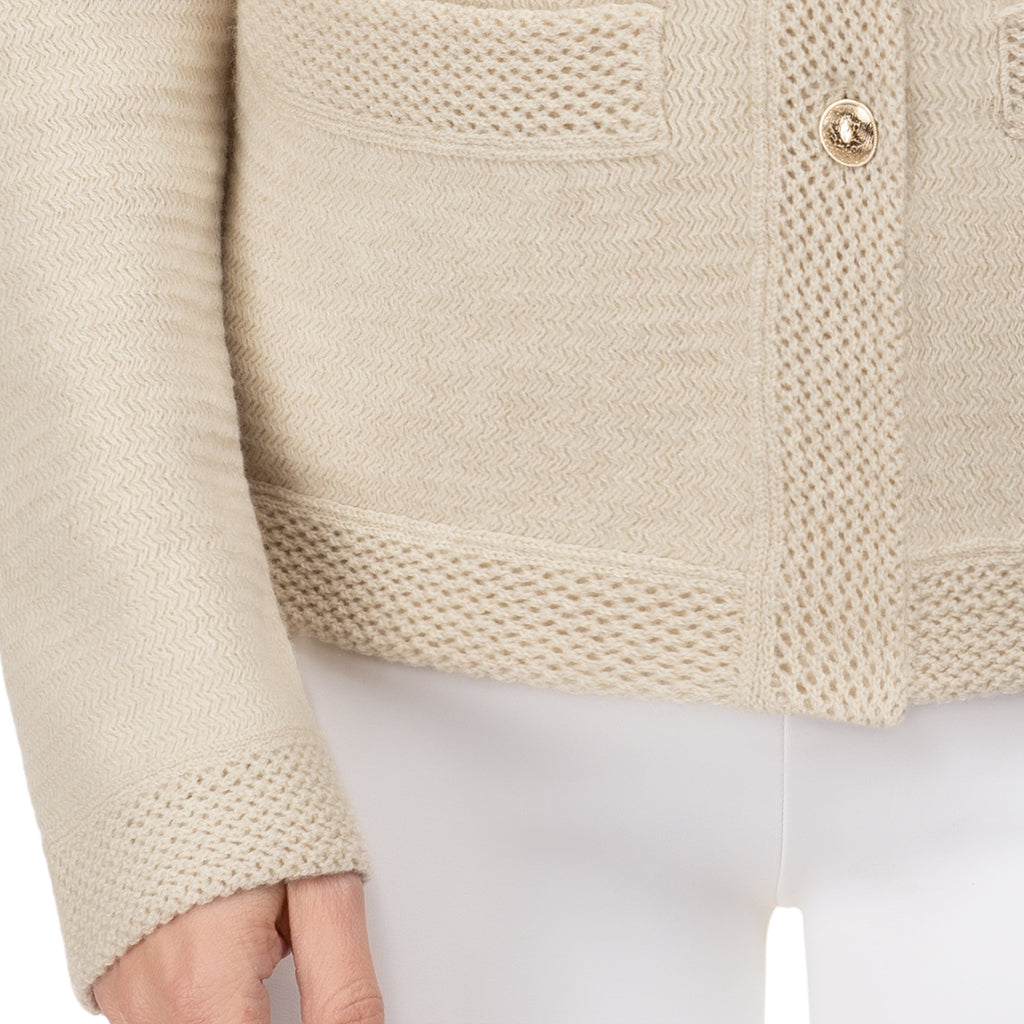 Traforato Trim Cardigan in Flax