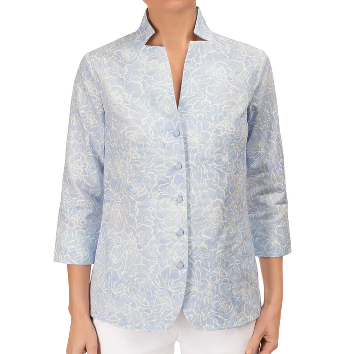 Inverted Notch Collar Pique Shirt in Blue Blossom