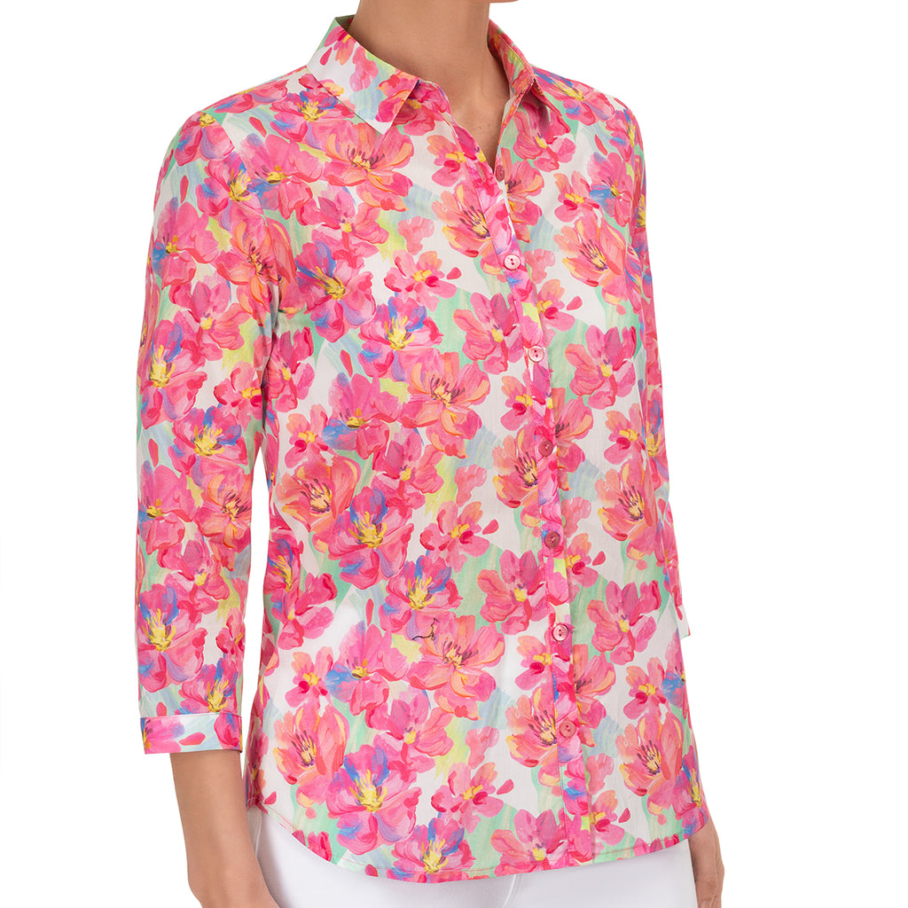 Cotton Pink Peonies Blouse