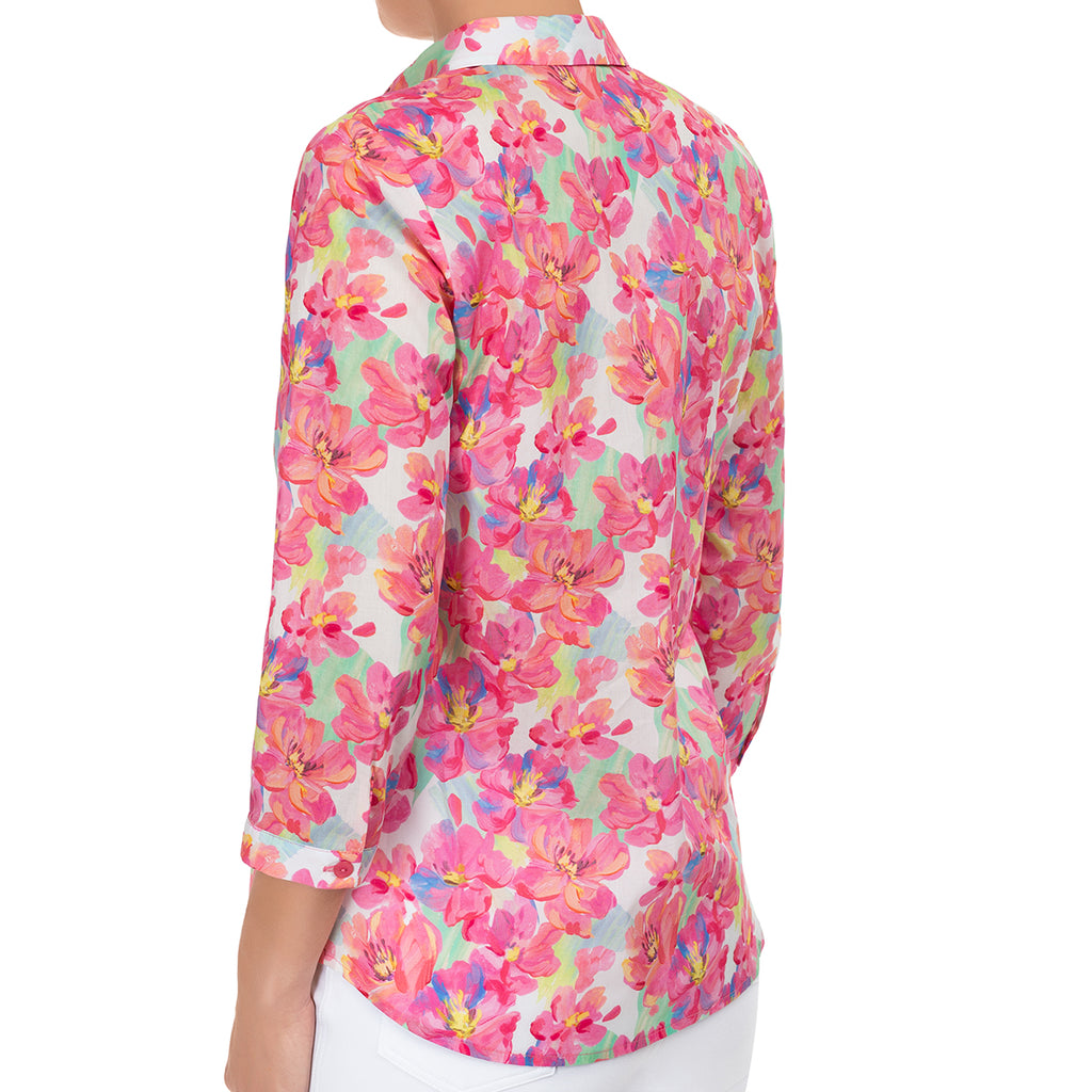 Cotton Pink Peonies Blouse