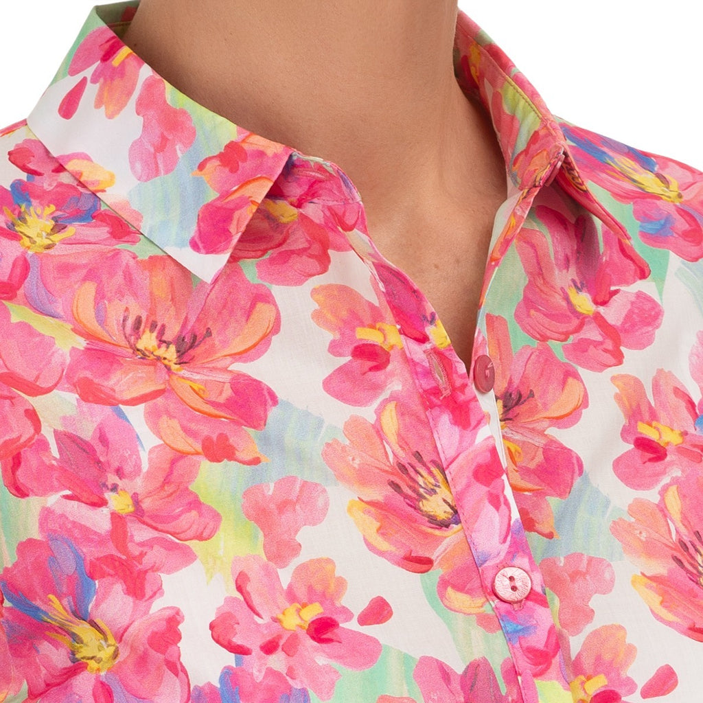 Cotton Pink Peonies Blouse