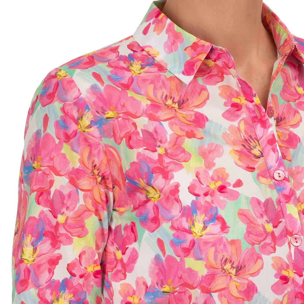 Cotton Pink Peonies Blouse