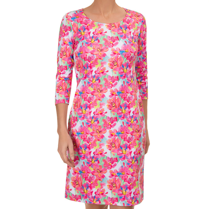 Scoop Neck Dress in Pink Peonies