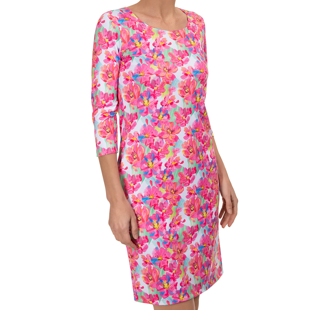 Scoop Neck Dress in Pink Peonies