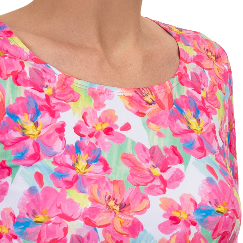 Scoop Neck Dress in Pink Peonies