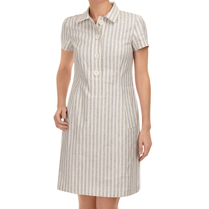 Linen Shirt Dress in Flax & Navy Stripe