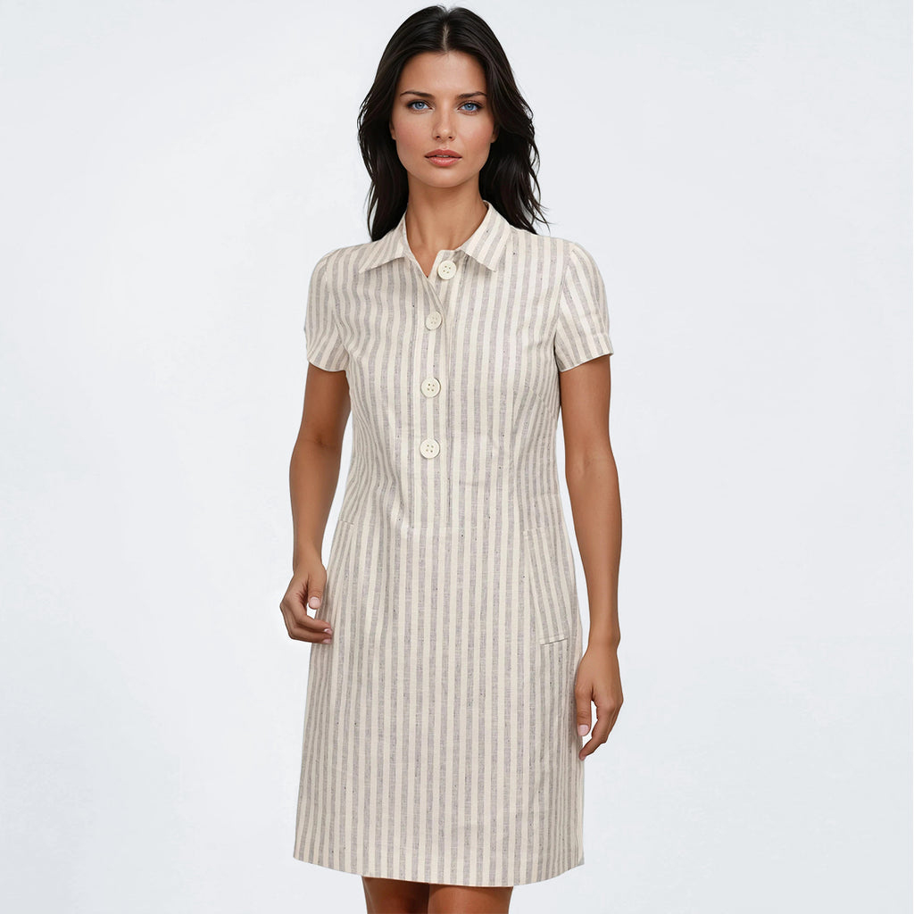 flax linen dress Linen Shirt Dress in Flax & Navy Stripe Flax & Navy Stripe / 16