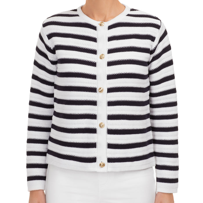 Crochet Cardigan in Blue & White Stripes