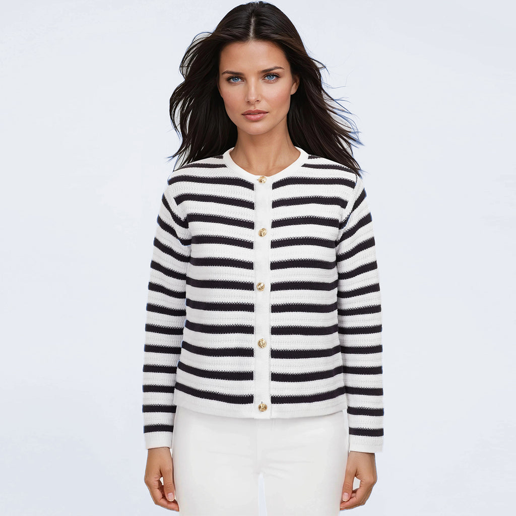 Crochet Cardigan in Blue & White Stripes