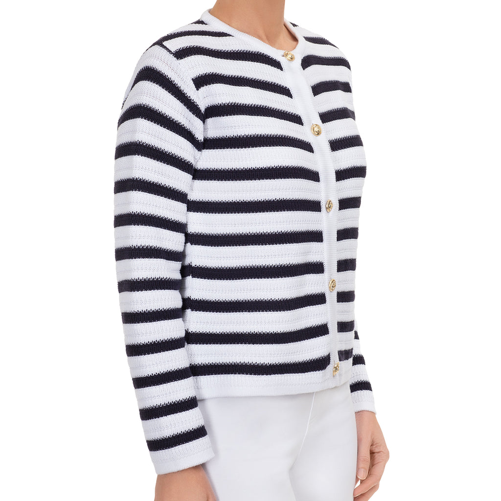 Crochet Cardigan in Blue & White Stripes