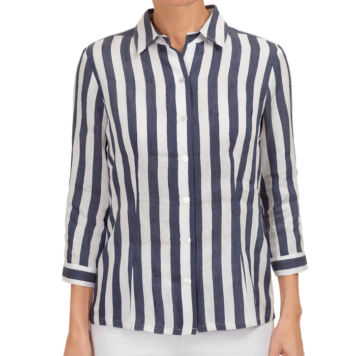Silk Blend Striped Blouse in Navy & White Stripes