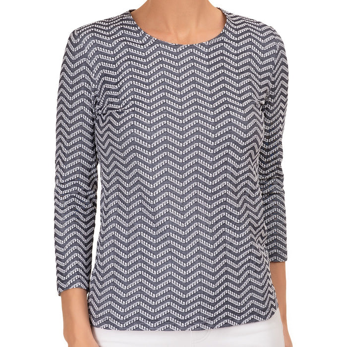 Round Knit Tee in Navy&White Chevron