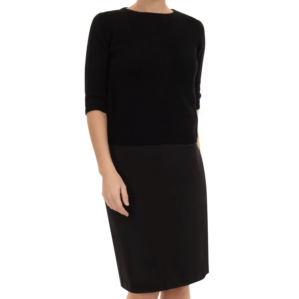 Cotton Knit Jean Skirt in Black