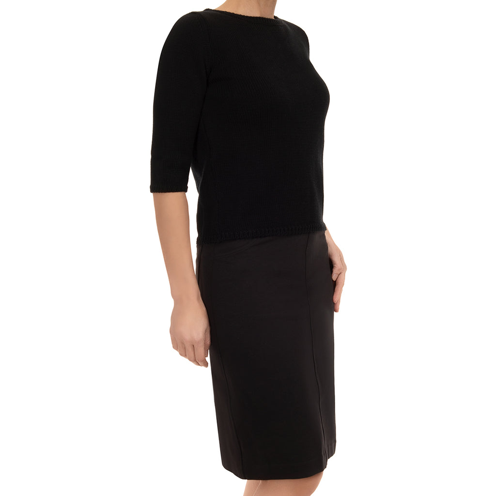 Cotton Knit Jean Skirt in Black