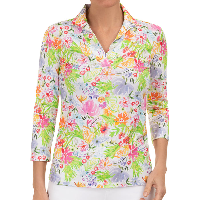 Fitted Polo Collar Tee in Fleurs de Grasse