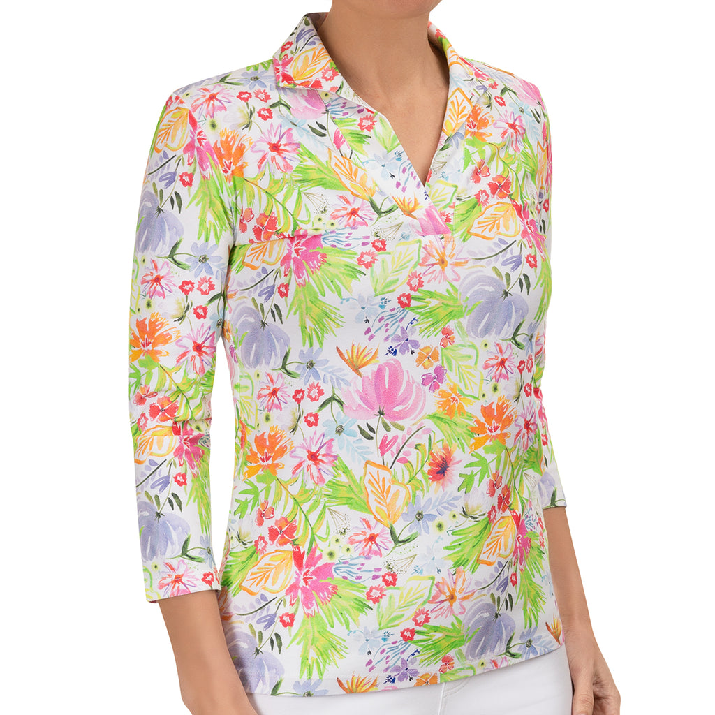 Fitted Polo Collar Tee in Fleurs de Grasse