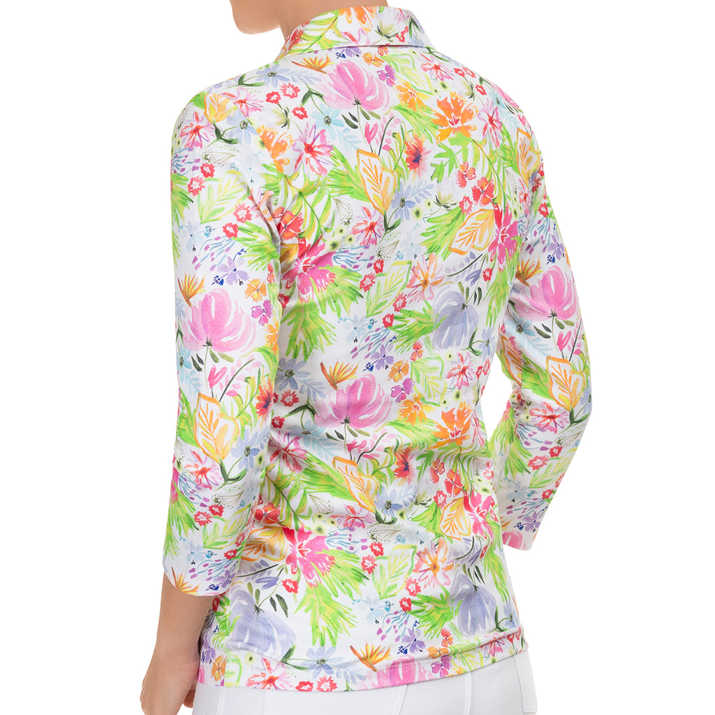 Fitted Polo Collar Tee in Fleurs de Grasse