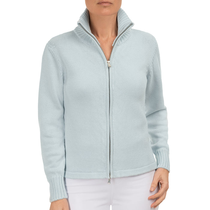 Roll Collar Cardigan in Glacier Blue