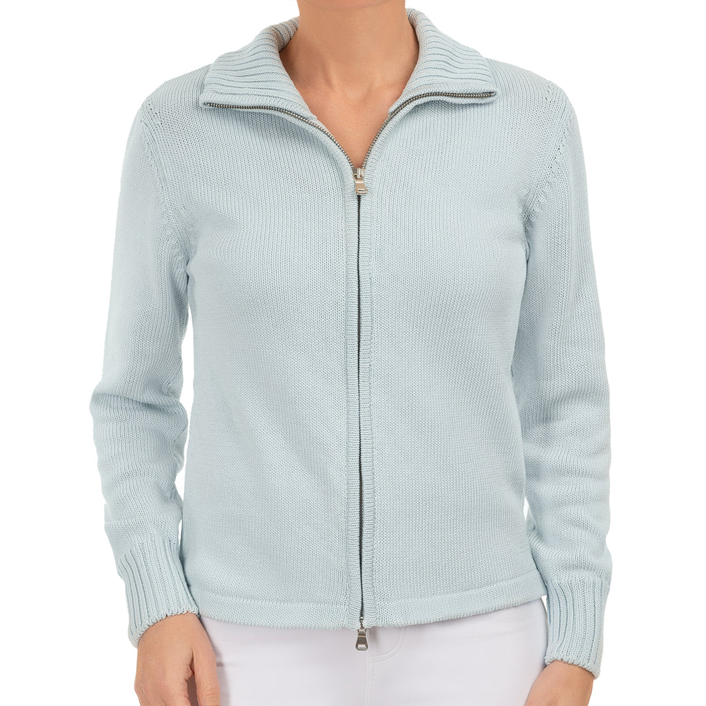 Roll Collar Cardigan in Glacier Blue