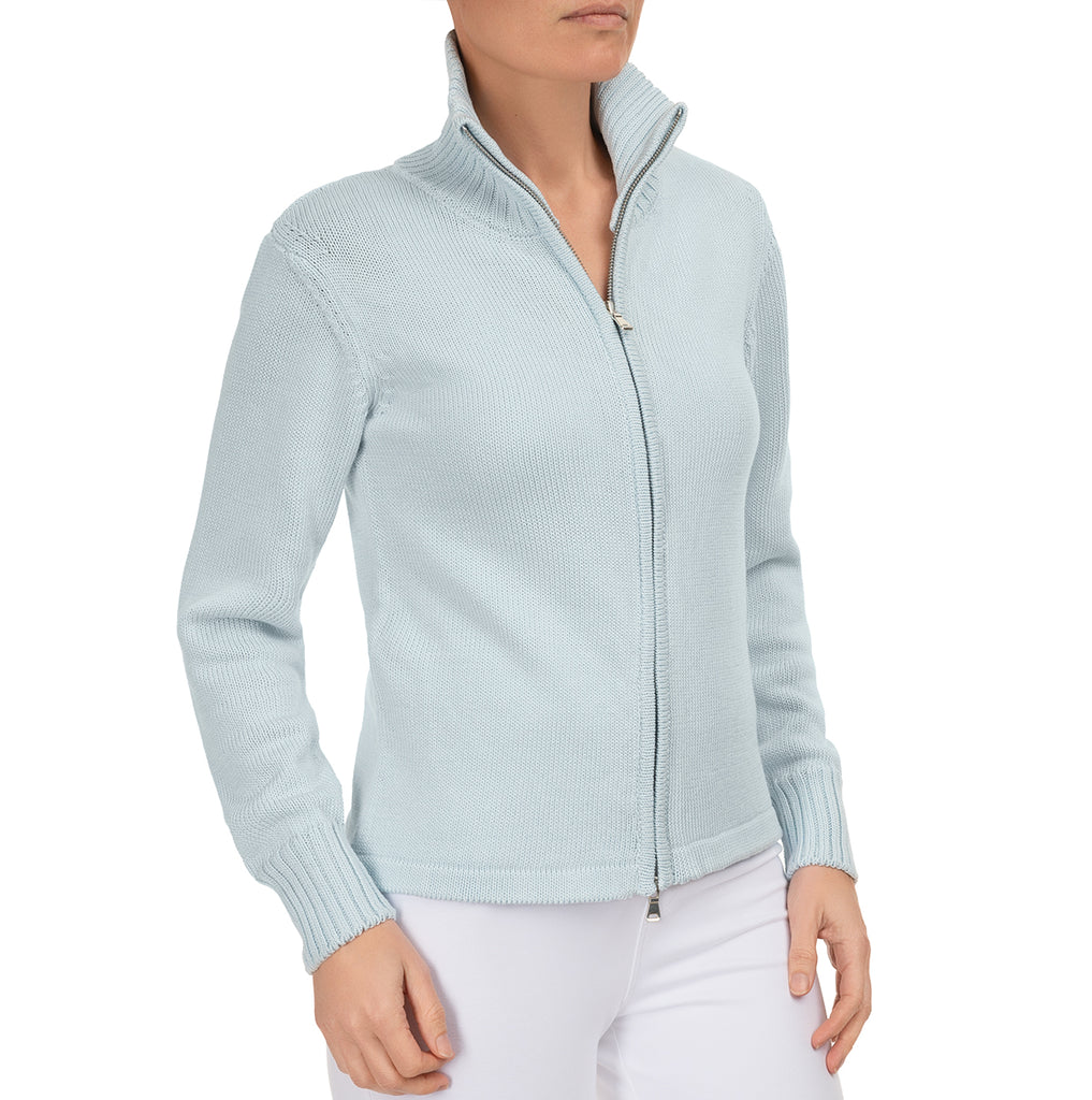 Roll Collar Cardigan in Glacier Blue