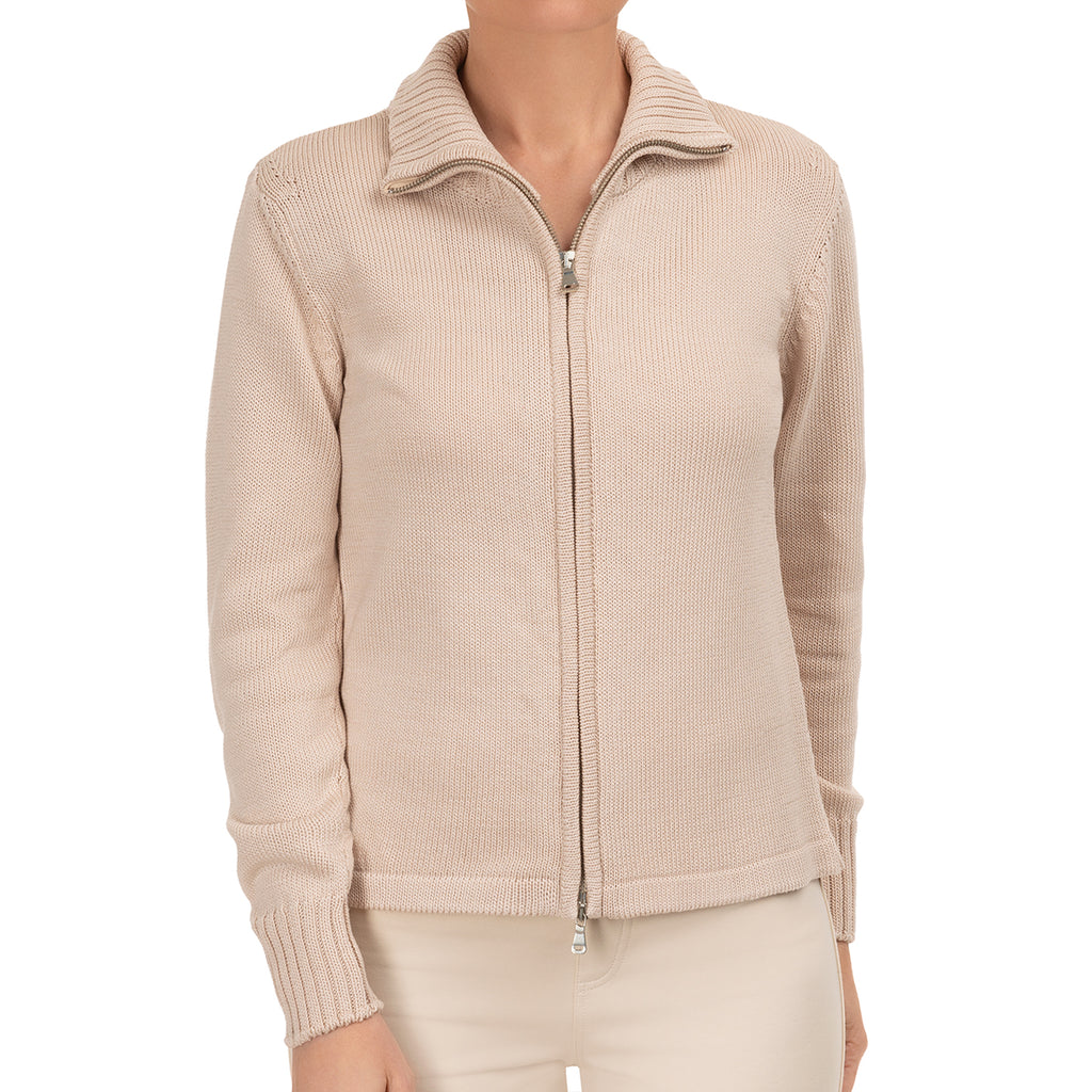 Roll Collar Cardigan in Flax