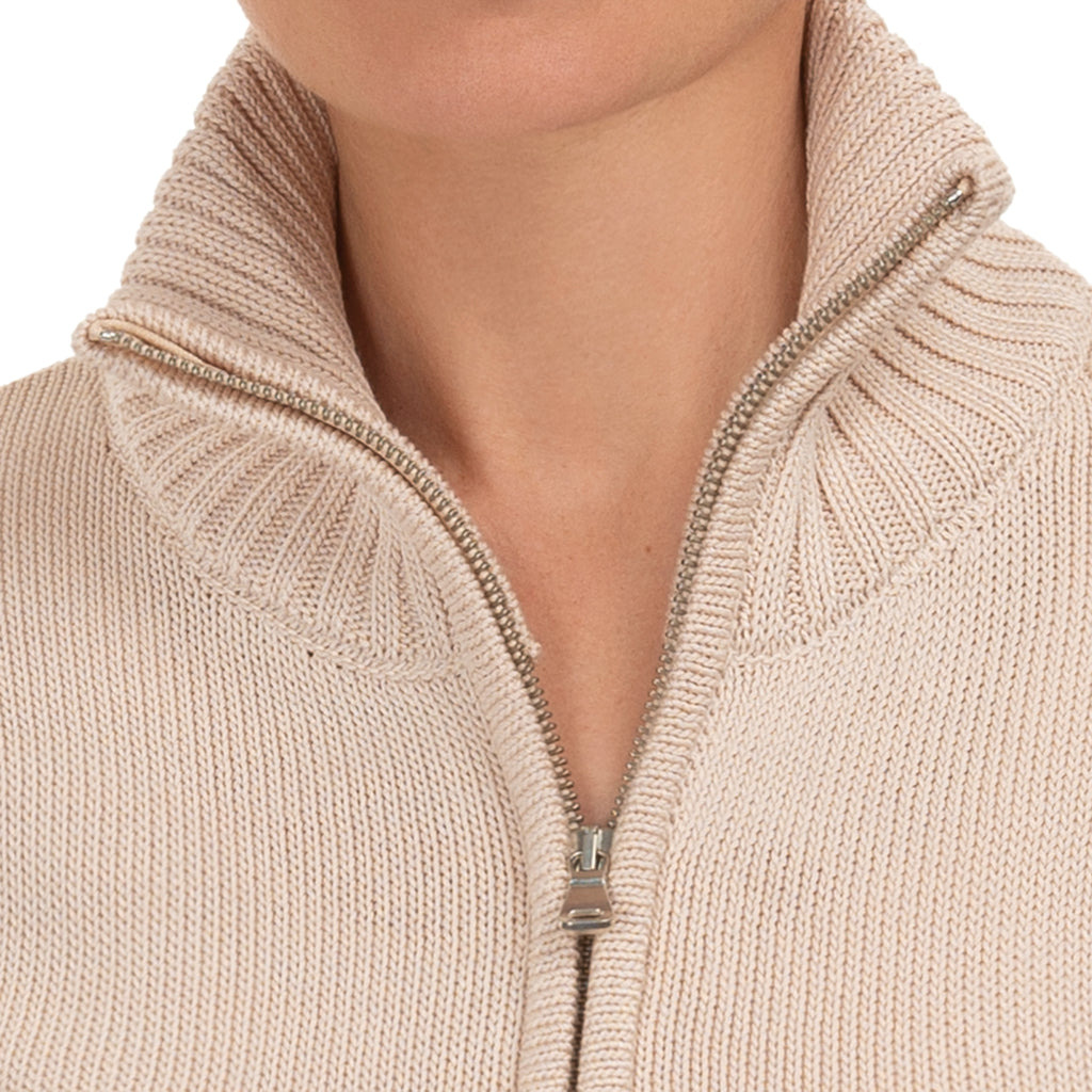 Roll Collar Cardigan in Flax