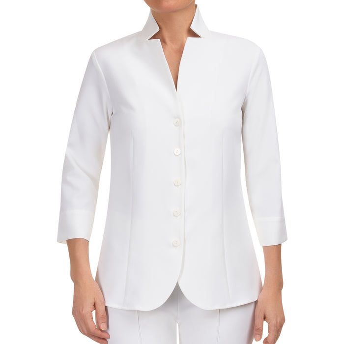 Inverted Notch Collar Blouse in White