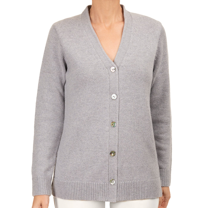 Cashmere & Wool V-Neck Cardigan in Light Grey Melange