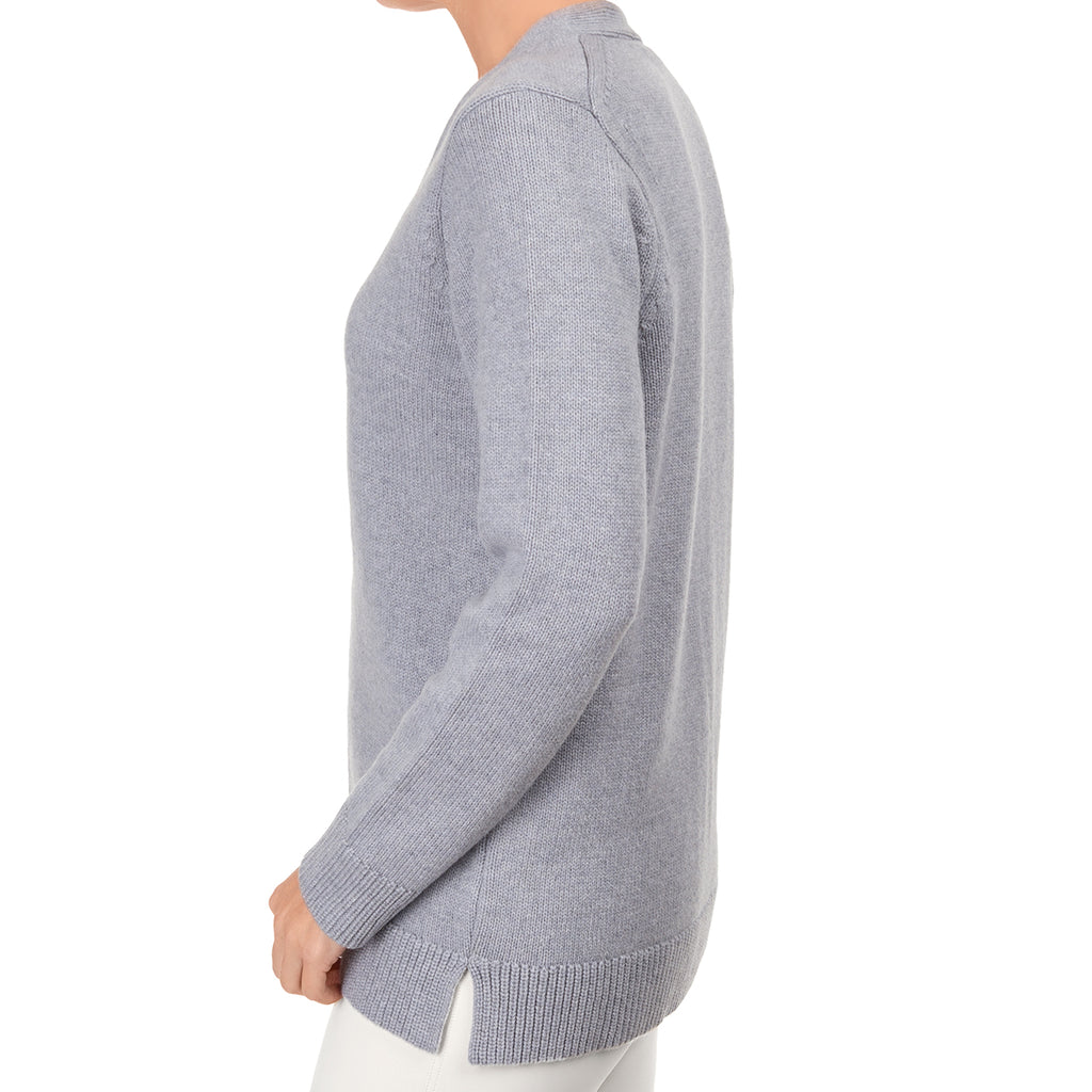 Cashmere & Wool V-Neck Cardigan in Light Grey Melange