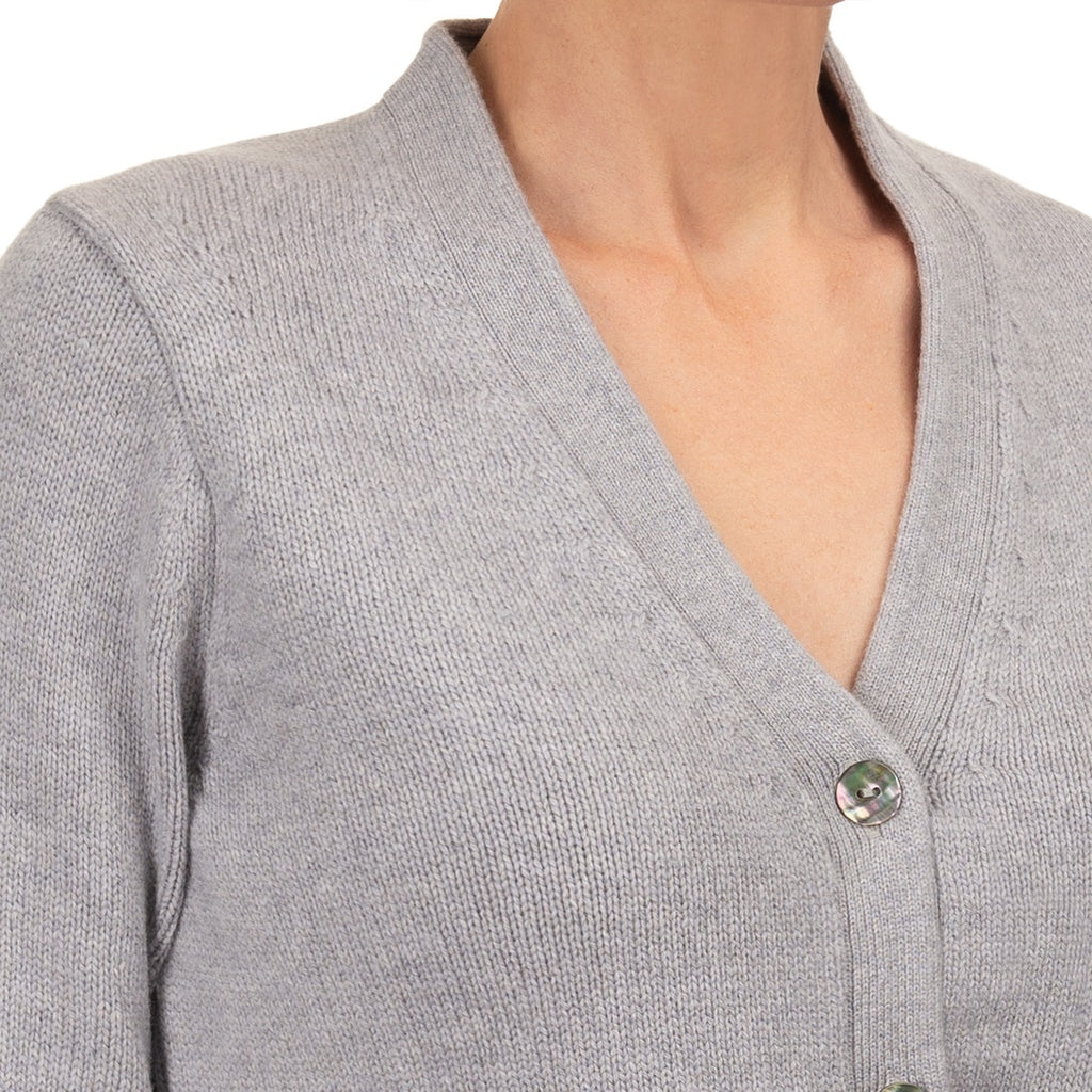 Cashmere & Wool V-Neck Cardigan in Light Grey Melange