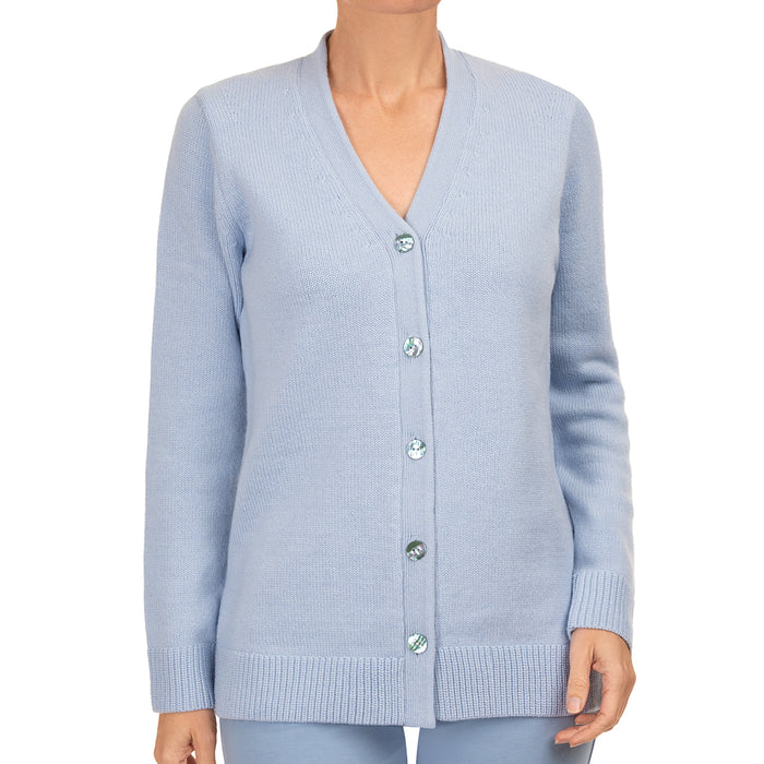 Cashmere & Wool V-Neck Cardigan in Cielo Blue