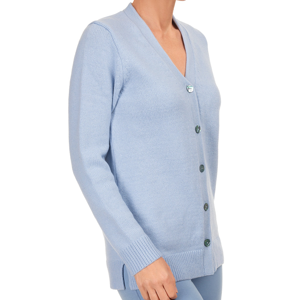 Cashmere & Wool V-Neck Cardigan in Cielo Blue