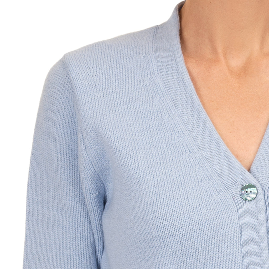 Cashmere & Wool V-Neck Cardigan in Cielo Blue