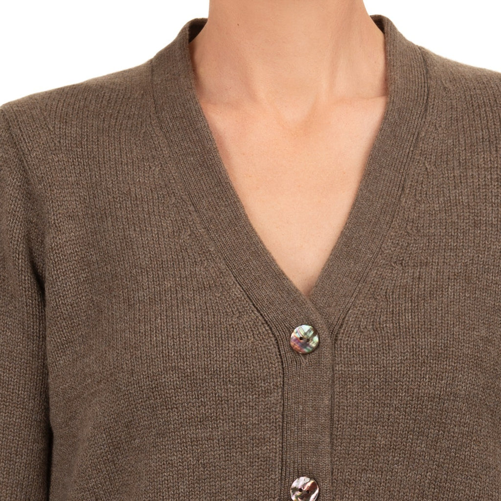 Cashmere & Wool V-Neck Cardigan in Cappuccino
