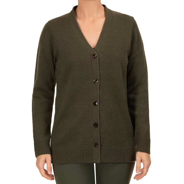 Cashmere & Wool V-Neck Cardigan in Olive