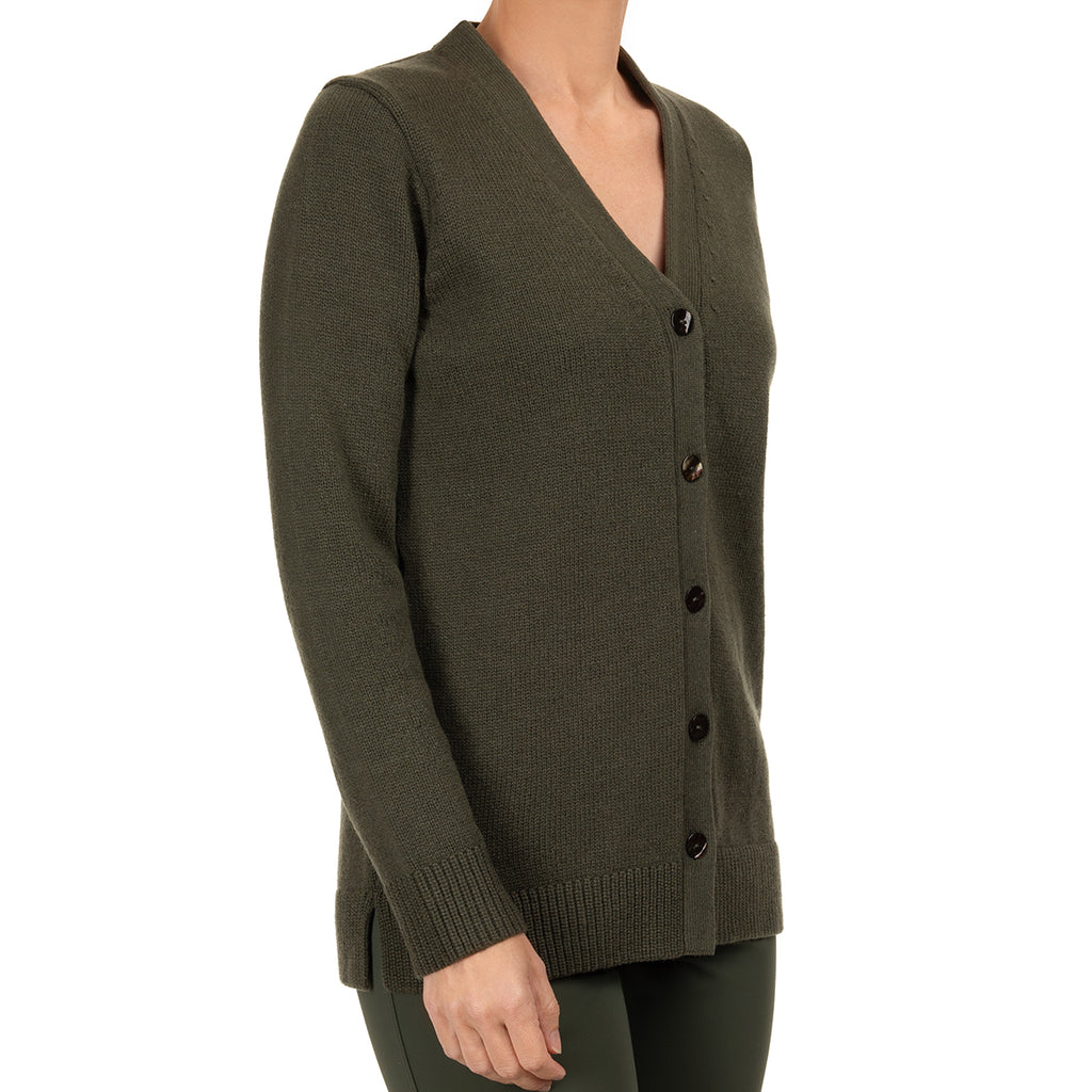 Cashmere & Wool V-Neck Cardigan in Olive