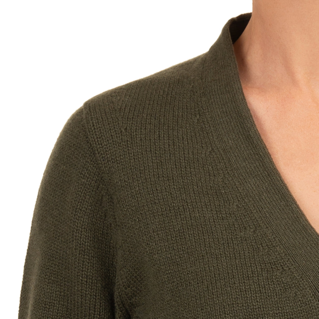 Cashmere & Wool V-Neck Cardigan in Olive