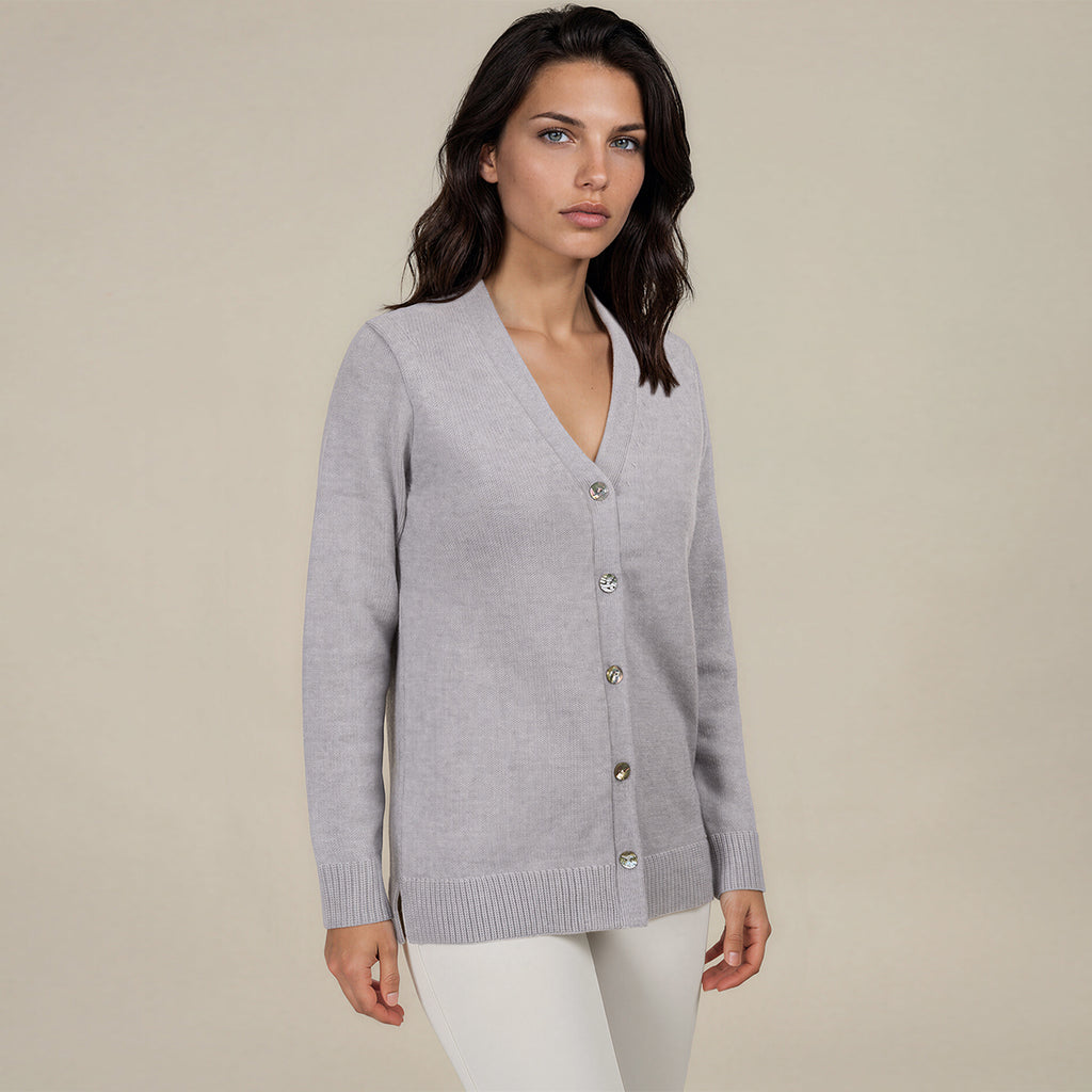 Cashmere & Wool V-Neck Cardigan in Light Grey Melange