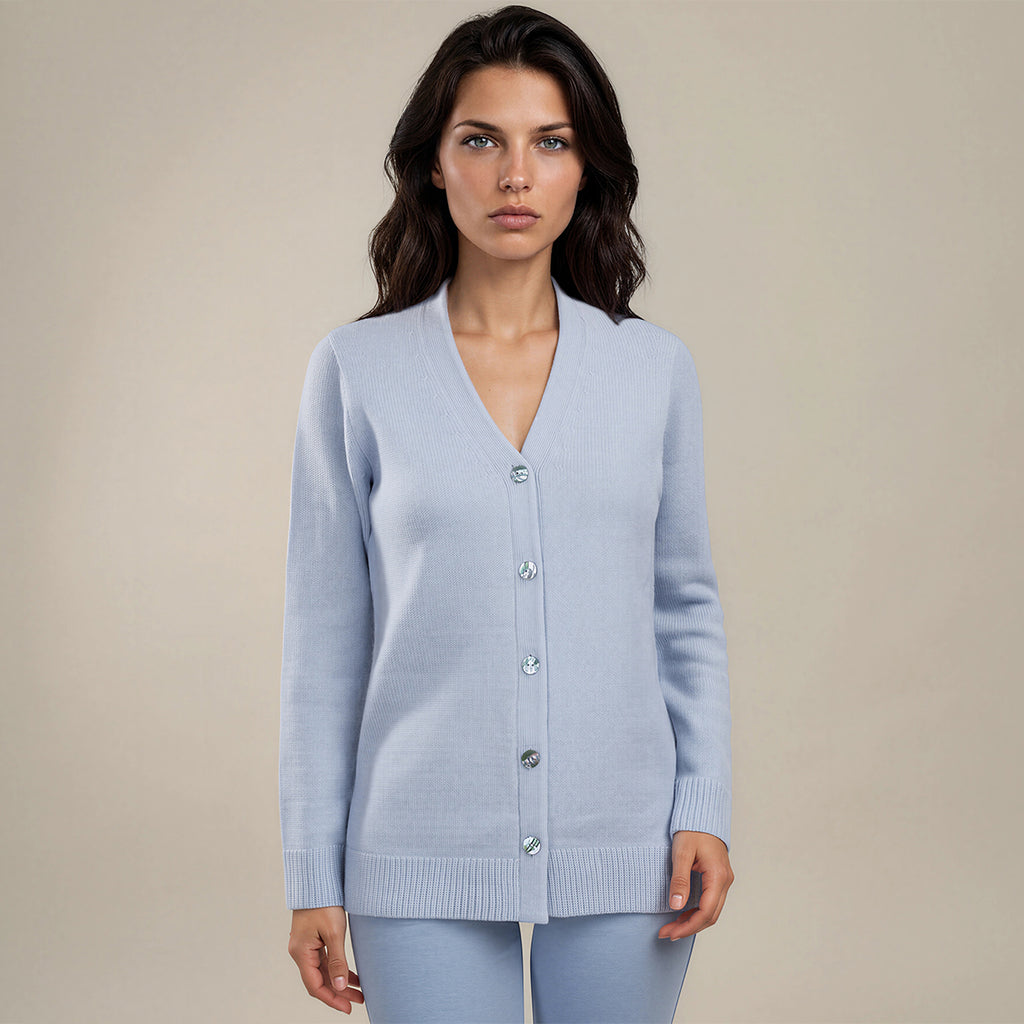Cashmere & Wool V-Neck Cardigan in Cielo Blue