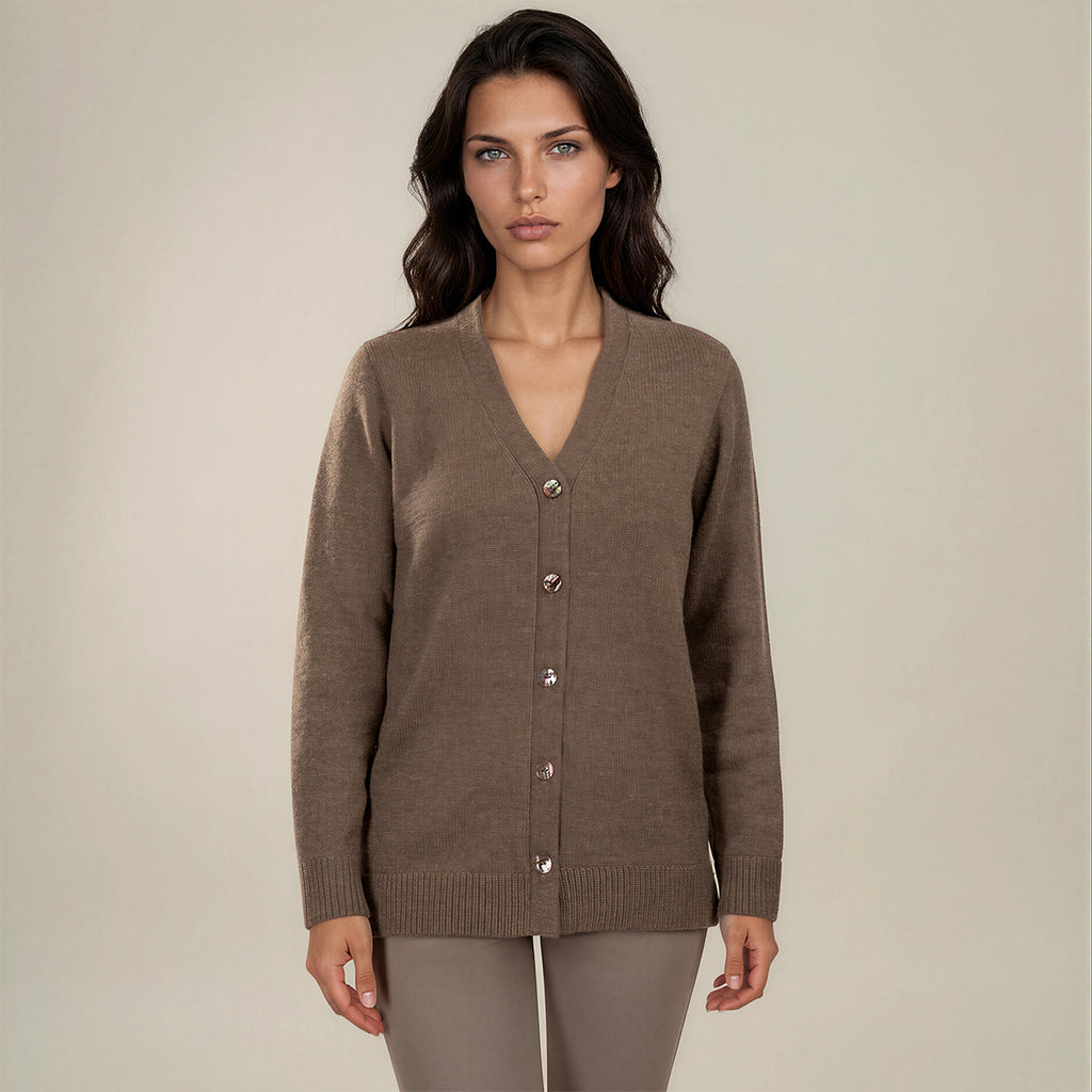 Cashmere & Wool V-Neck Cardigan in Cappuccino
