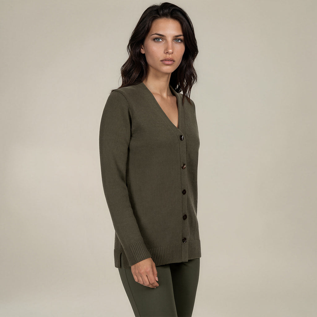 Cashmere & Wool V-Neck Cardigan in Olive