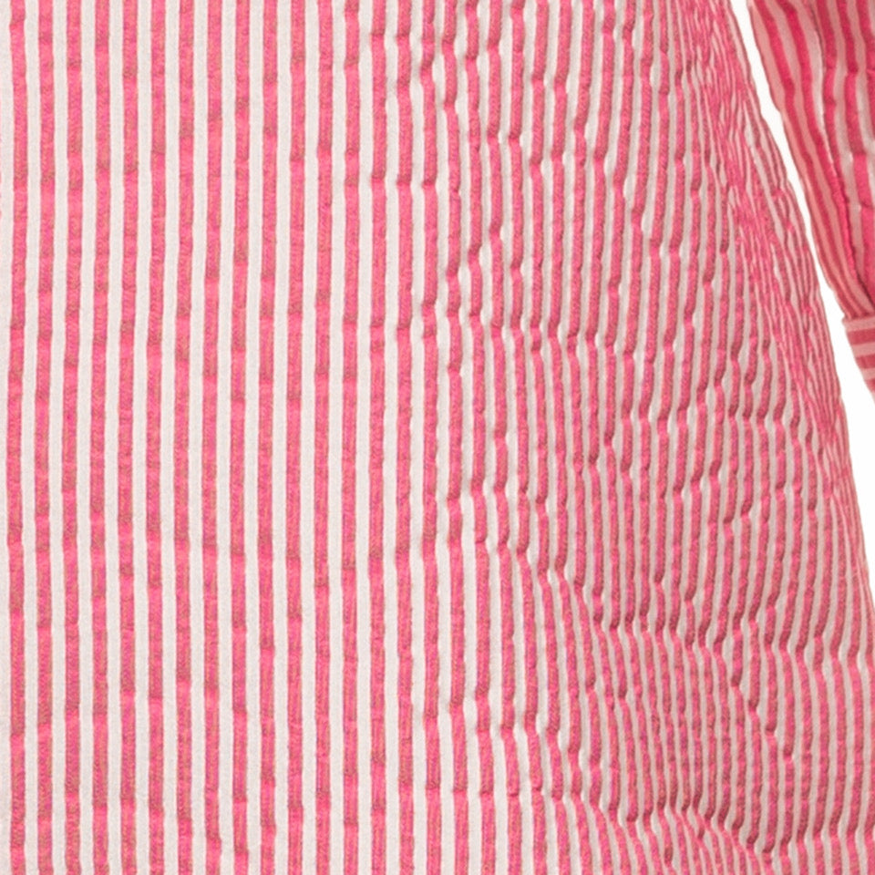 Inverted Notch Collar Tunic in Pink & White Stripe