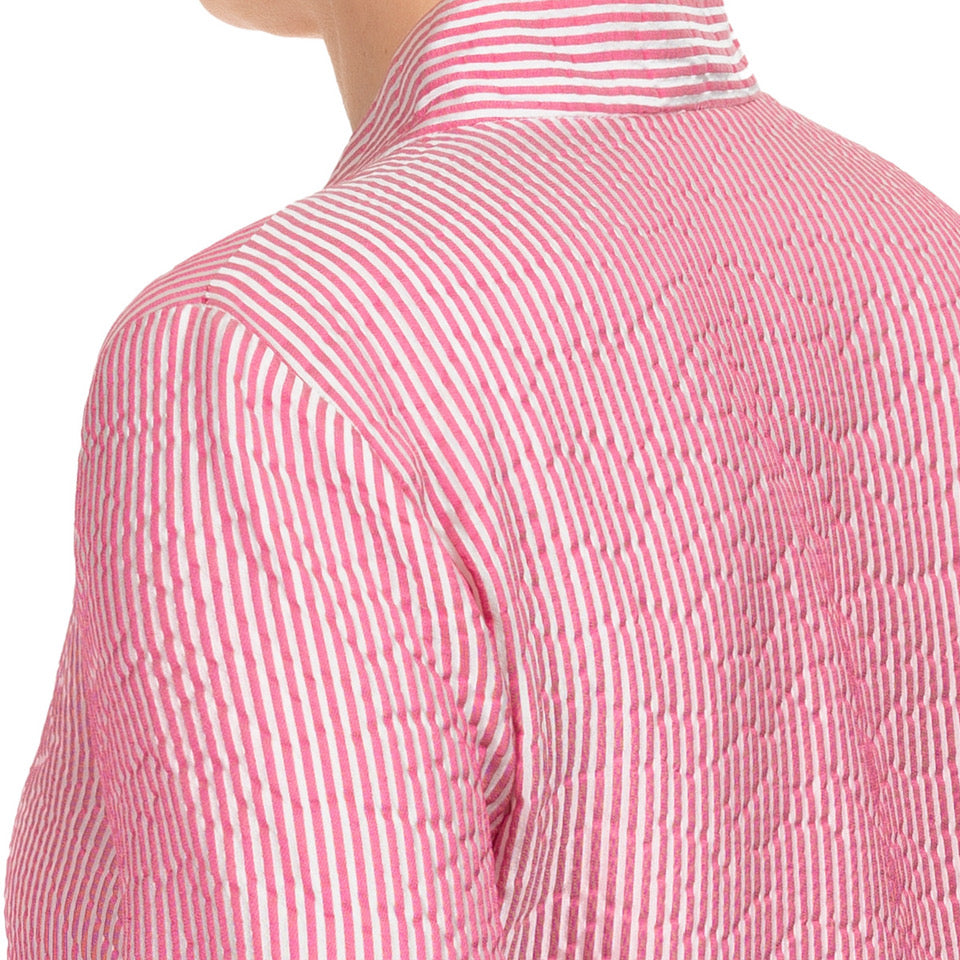Inverted Notch Collar Tunic in Pink & White Stripe